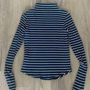 American Eagle Outfitters Navy & White Striped Long Sleeve mockneck